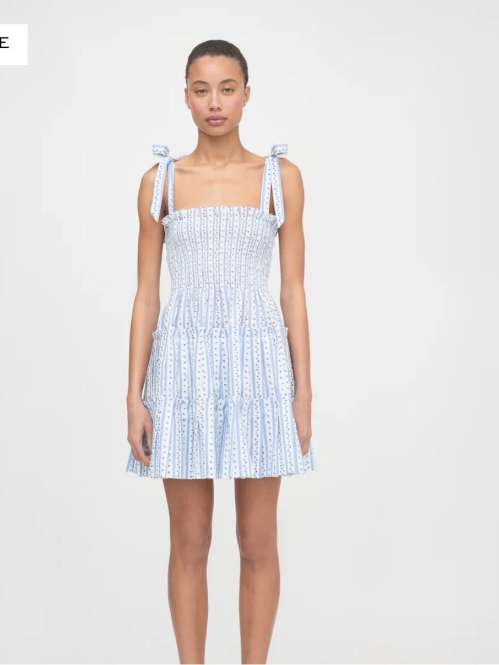 Hill House Smocked Tie-Shoulder Mini Dress in Light Blue